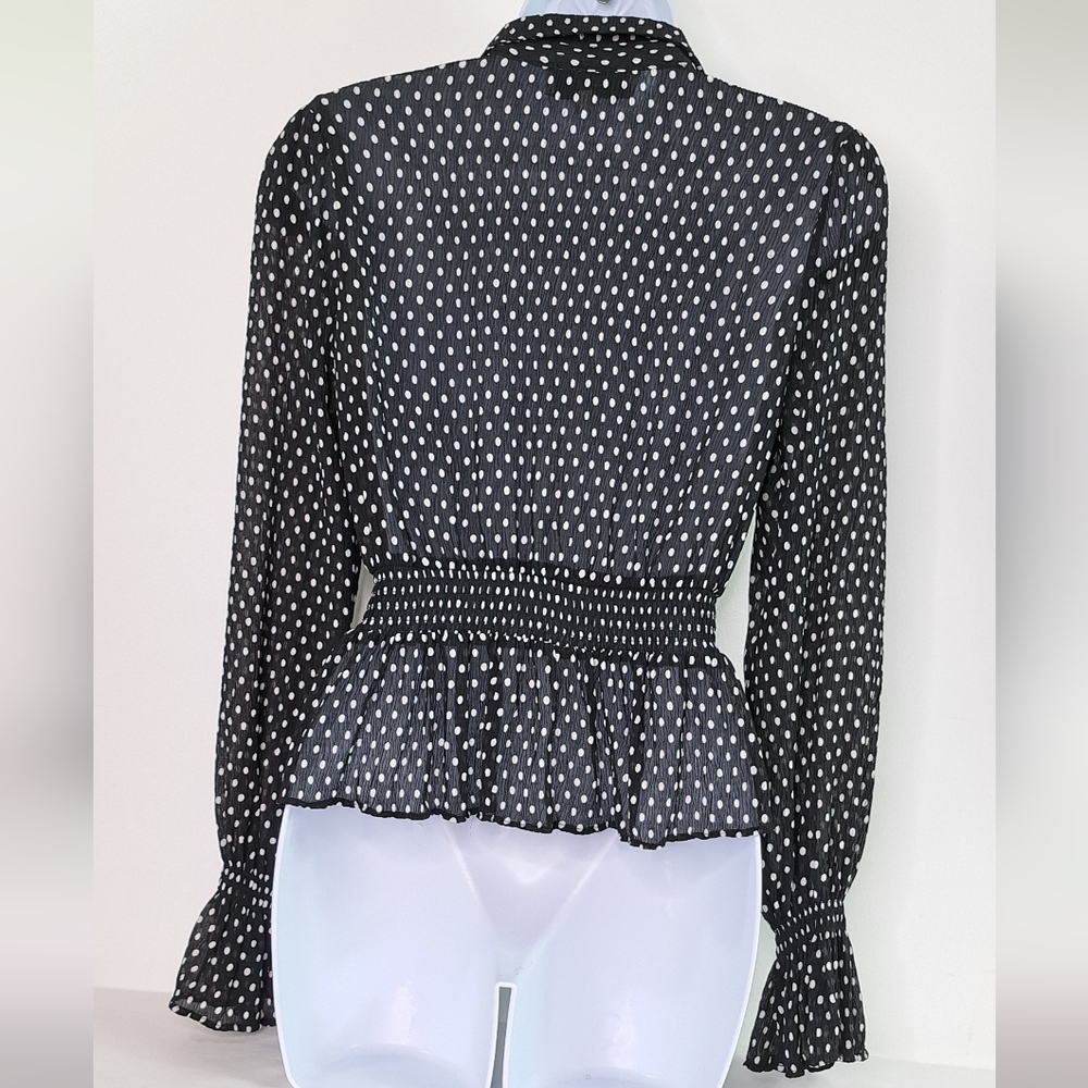 L'Academie Black & White Polka Dot Long-Sleeve Blouse - Picture 10 of 14
